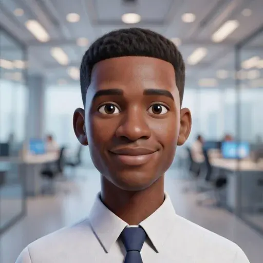 Marcus, in a shirt and tie, at the office